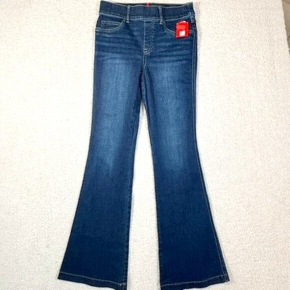 Spanx Women Flare Jeans Small Petite Midnight Shade Indigo Blue Boho Western NWT - Picture 2 of 11